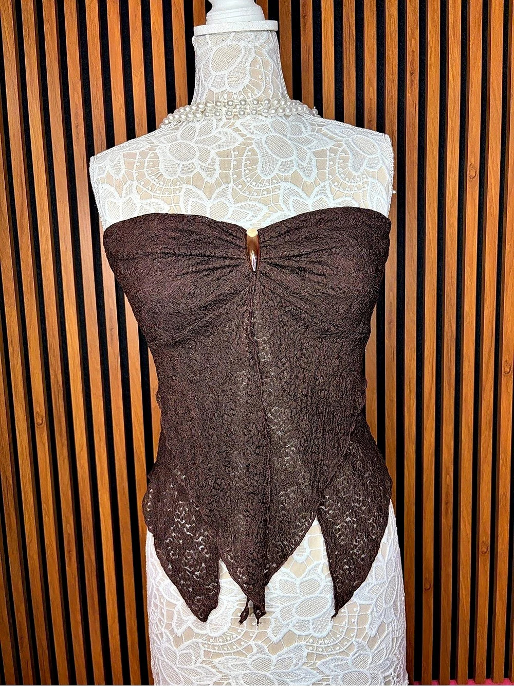 Brown Floral Strapless top Like New